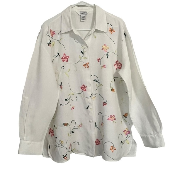 Allison Taylor 100% Linen Floral Embroidered Off-White Blouse Grandmacore Sz. XL - Picture 1 of 10